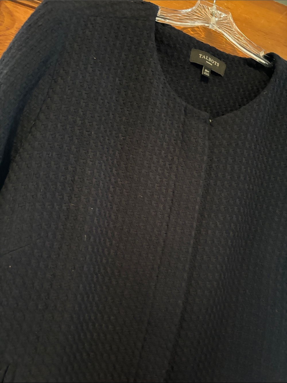 Talbots Dark Navy Textured Open-Front Coat Jacket INSPIRED BY FRENCH SWING COAT - Picture 3 of 5